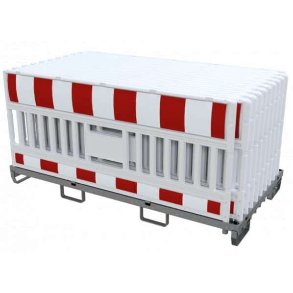 Absperrschrankengitter SET "Cronvall 7" - 20x Schrankenzaun auf Lager- und Transporttraverse Typ ULTRA - rot/weiß - Typ RA2 - ohne Lampenadapter