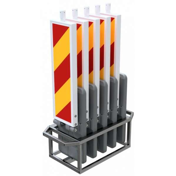 SET mit 5 Klappbaken inklusive Lager- & Transportpalette schraffiert - mit rot/gelber Bakenfolie