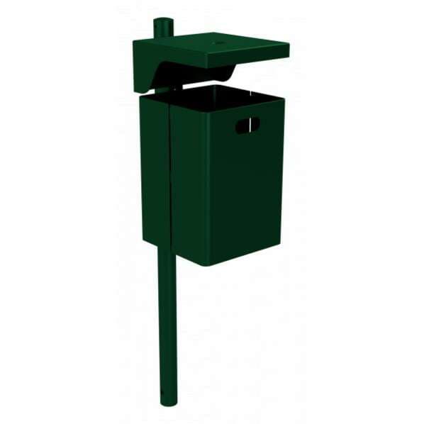 Abfallbehälter mit Dach inklusive Ascher feuerverzinkt und beschichtet RAL 6005 - mit Standpfosten Ø60x1300mm