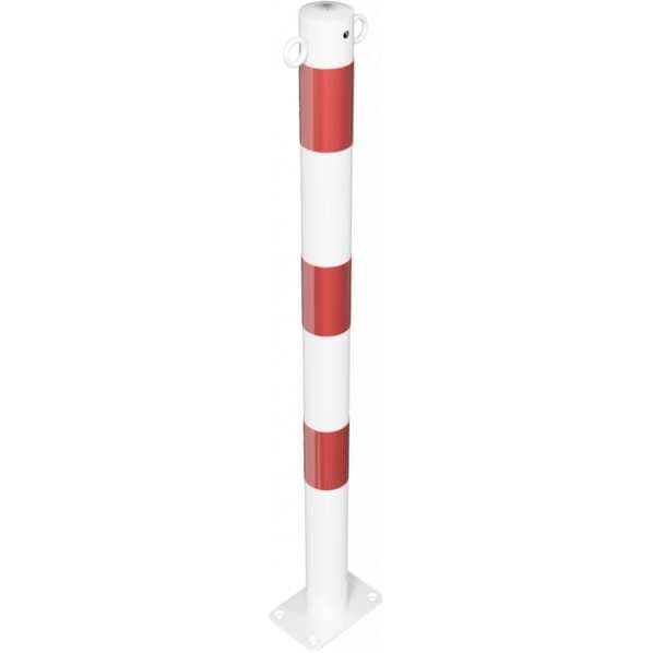Absperrpfosten Stahlrohr Ø 60 mm rot / weiß beschichtet - mit 2 Ösen - für Dübelbefestigung