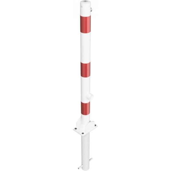 Absperrpfosten Stahlrohr Ø 60 mm  rot / weiß beschichtet - mit 1 Öse - zum Einbetonieren mit Bodenhülse