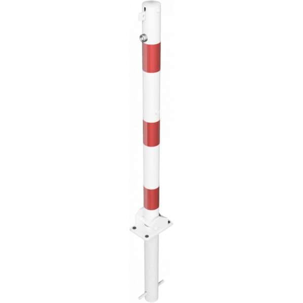 Absperrpfosten Stahlrohr Ø 60 mm rot / weiß beschichtet - mit 1 Öse - zum Einbetonieren mit Bodenhülse 