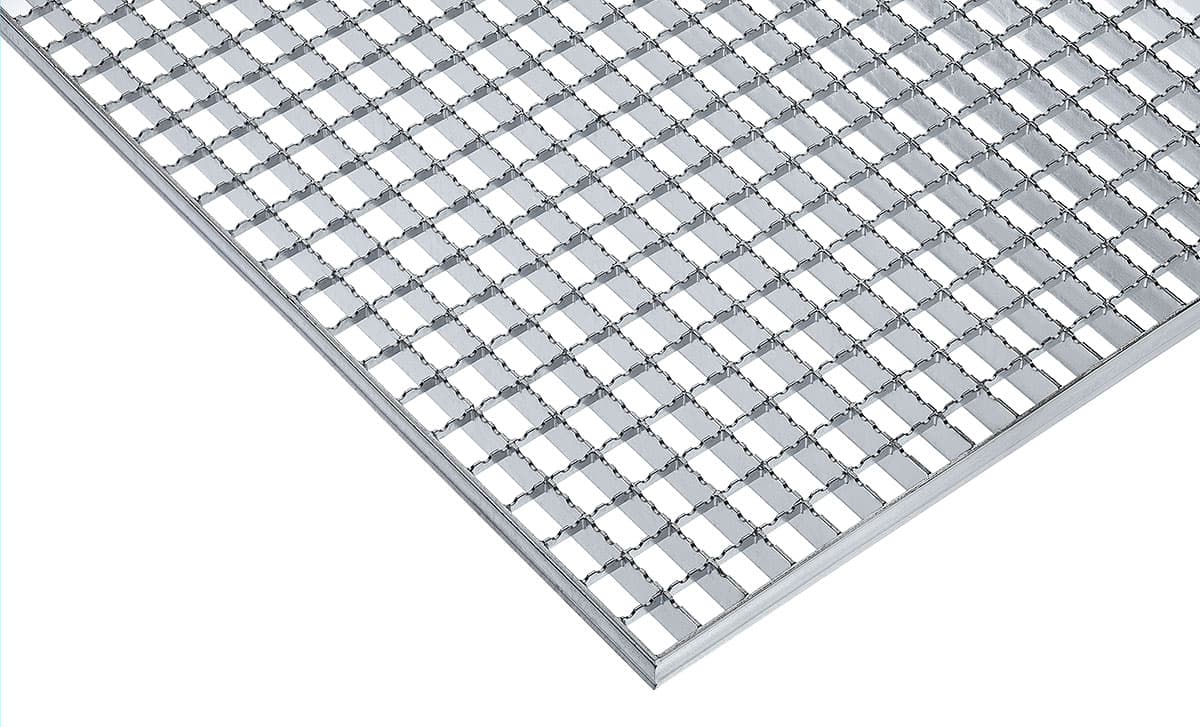 Pressroste, Stahl S235JR, Maschenweite 30 x 30, verzinkt, rutschhemmend, Trag- u. Füllstäbe gekerbt (R12)  XP 30 x 3 / 33 x 33 (TS) 1000mm x (QS) 1000mm