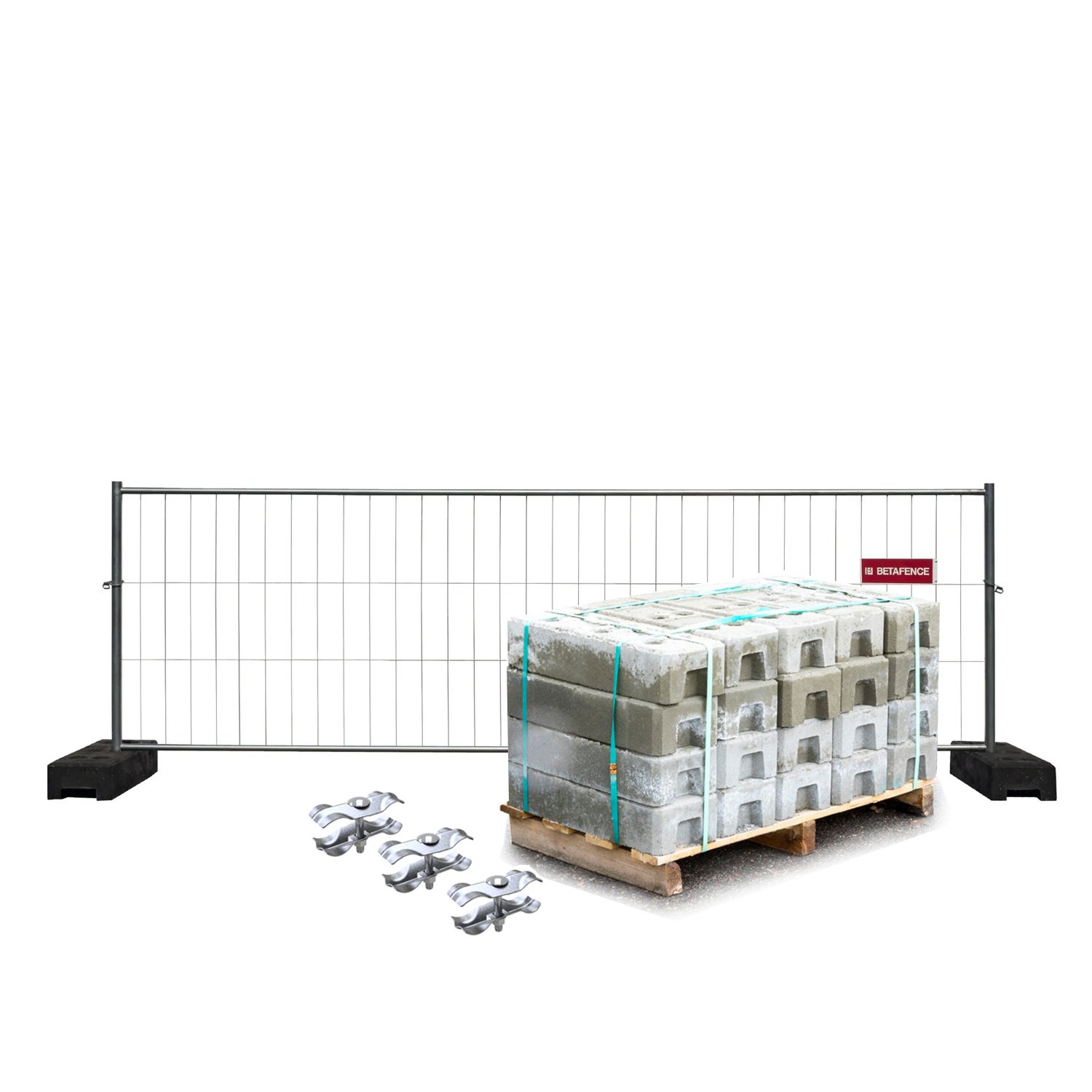 1 - Bauzäune Profi Bauzaun-Set "halbhoch" (10.5 Kg) - Inklusive Verbindungsschellen & Betonfüßen