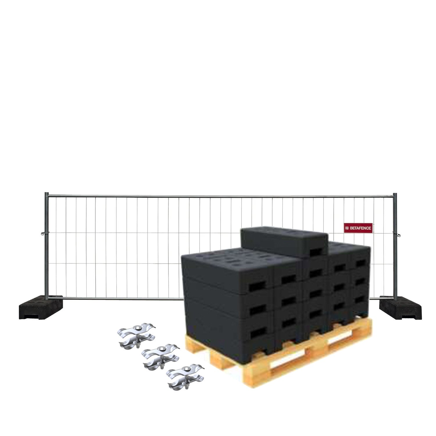 1 - Bauzäune Profi Bauzaun-Set Halbhoch (11.7 Kg) - Inklusive Verbindungsschellen & Kunststofffüßen