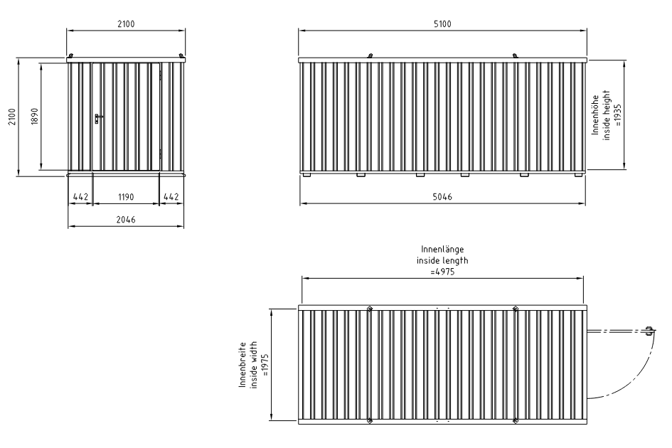 1 - Schnellbaucontainer SchnellbauContainer 5X2m, 1-flügelige Tür(1150x1890mm) auf der 2m Seite