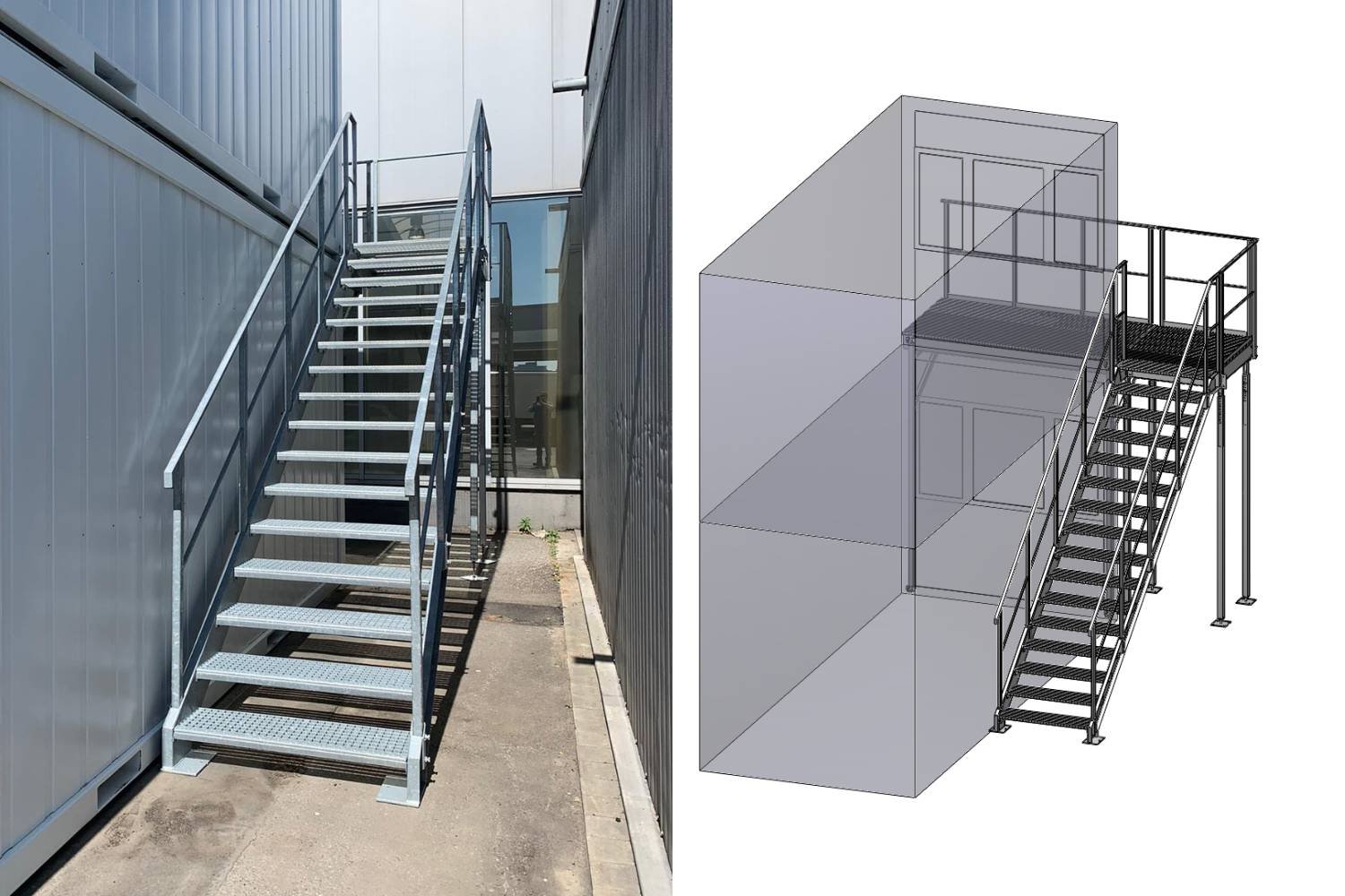 1 - Containerzubehör Containertreppe Premium mit Übergangsplattform 16-stufig