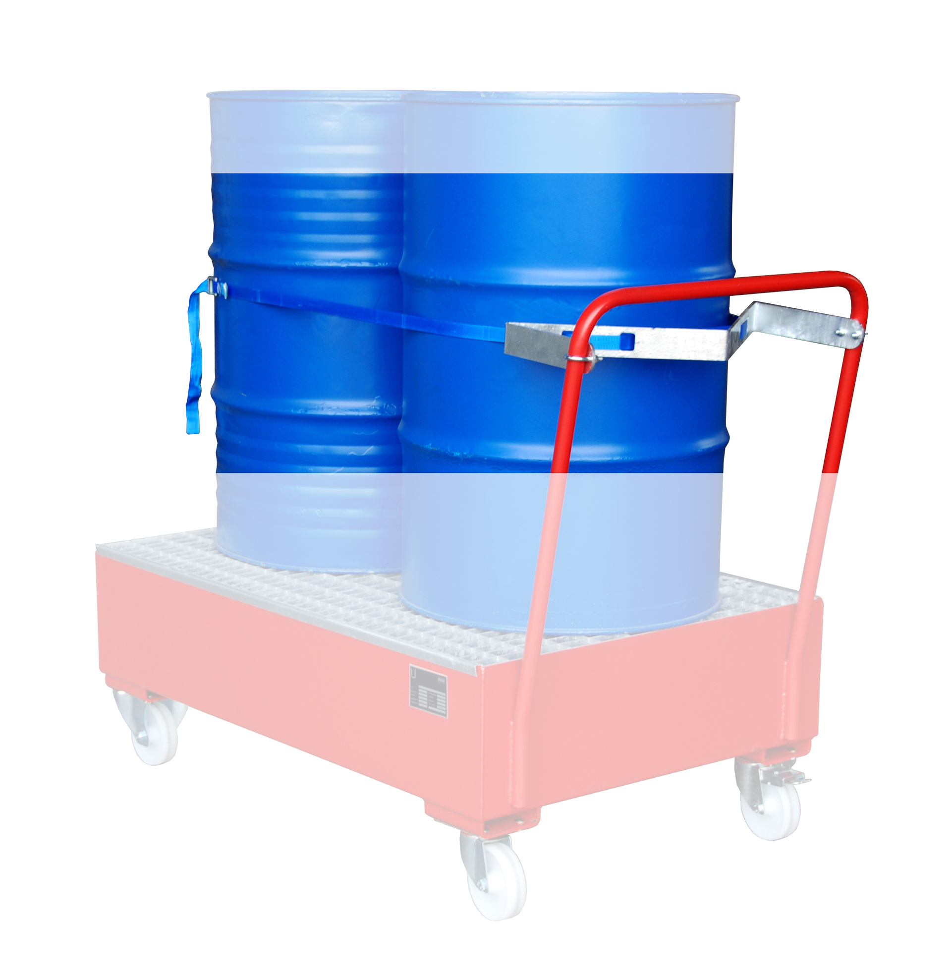 1 - Zubehör für Umwelt-Lagertechnik  Fasshalterung mit Spanngurt für 2 x 200 Liter Fässer