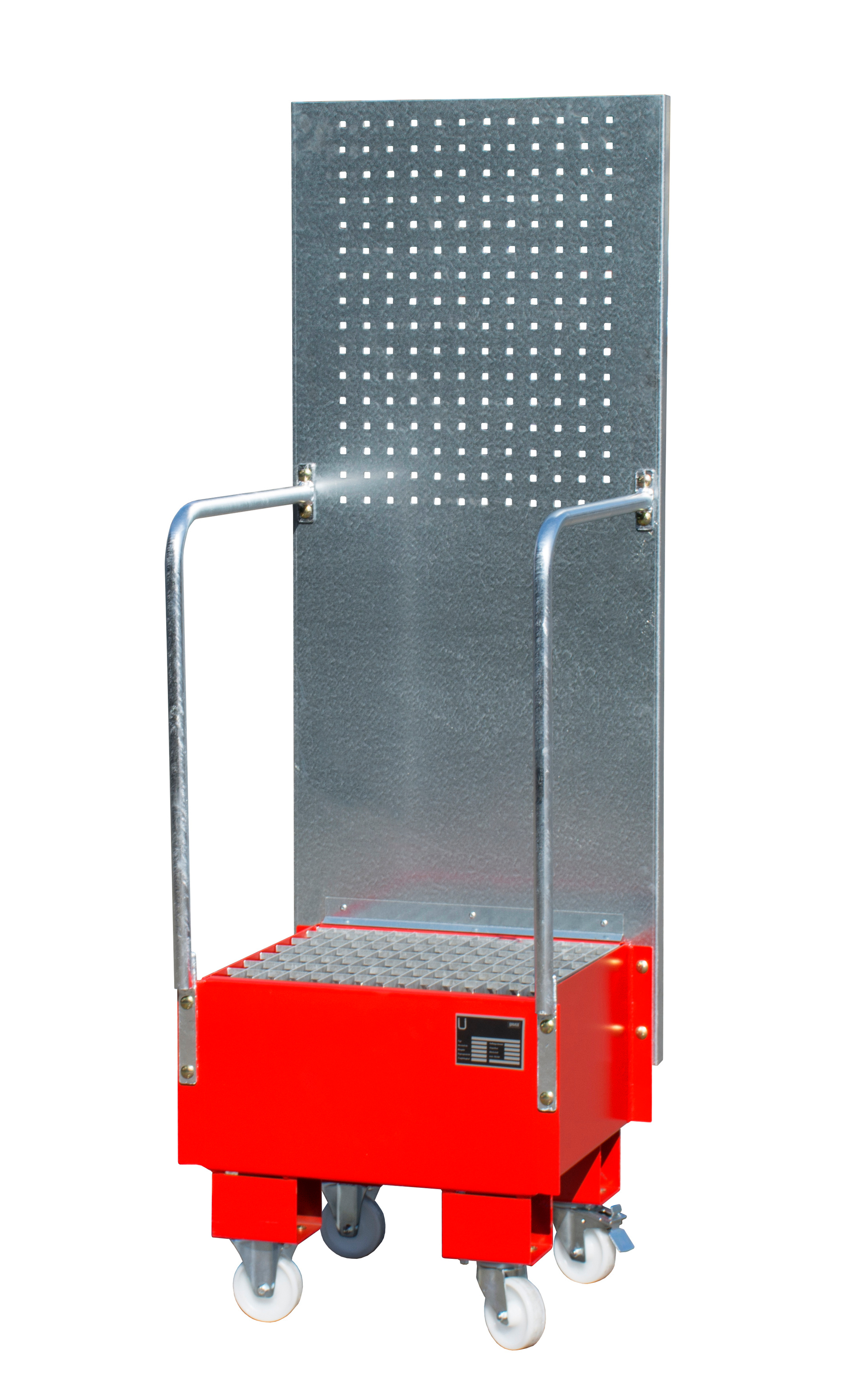 1 - Auffangwannen  Fahrbare Auffangwanne mit Lochplattenwand LPW 60-1, 60 l, lackiert, RAL 3000 Feuerrot