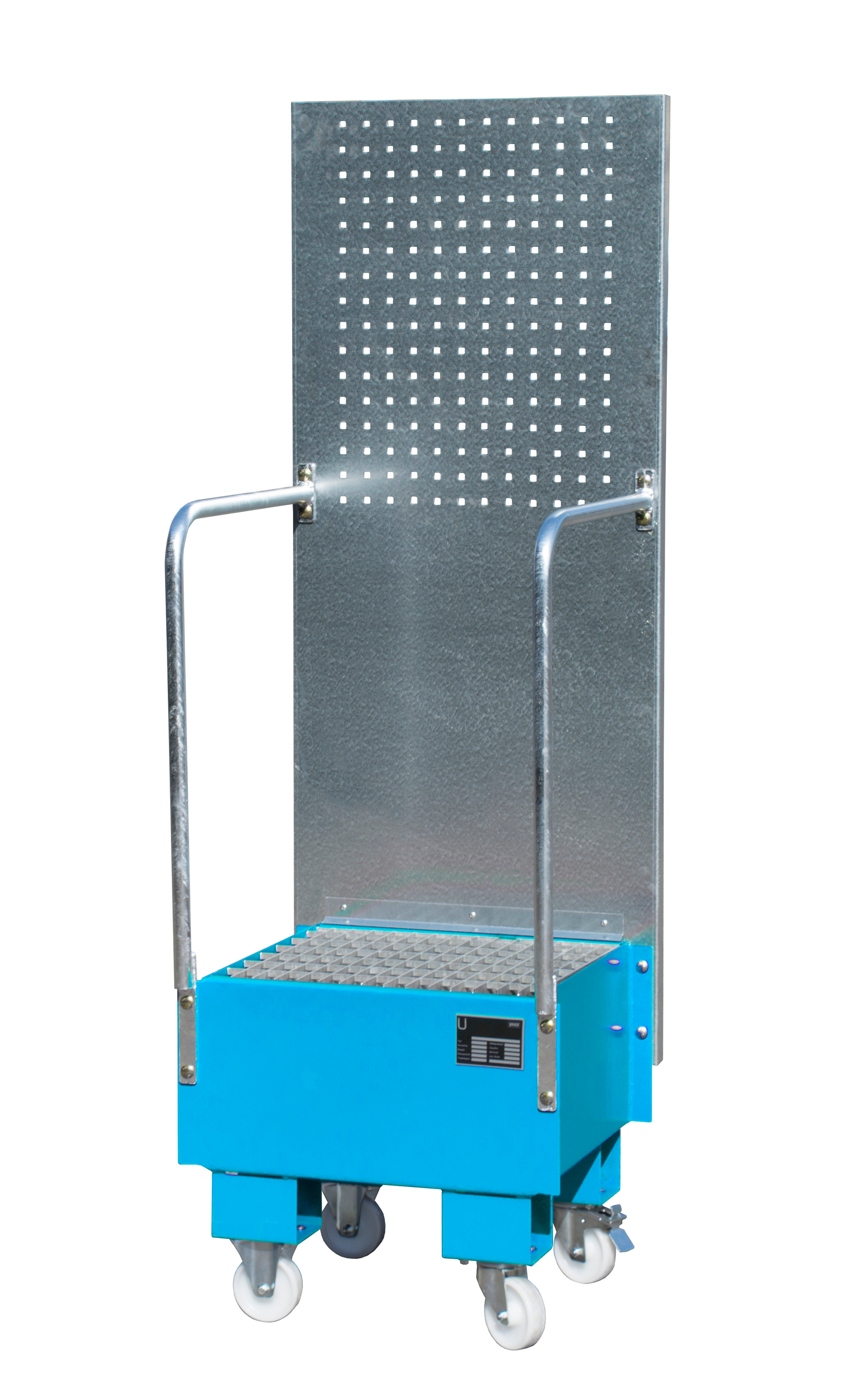 1 - Auffangwannen  Fahrbare Auffangwanne mit Lochplattenwand LPW 60-1, 60 l, lackiert, RAL 5012 Lichtblau
