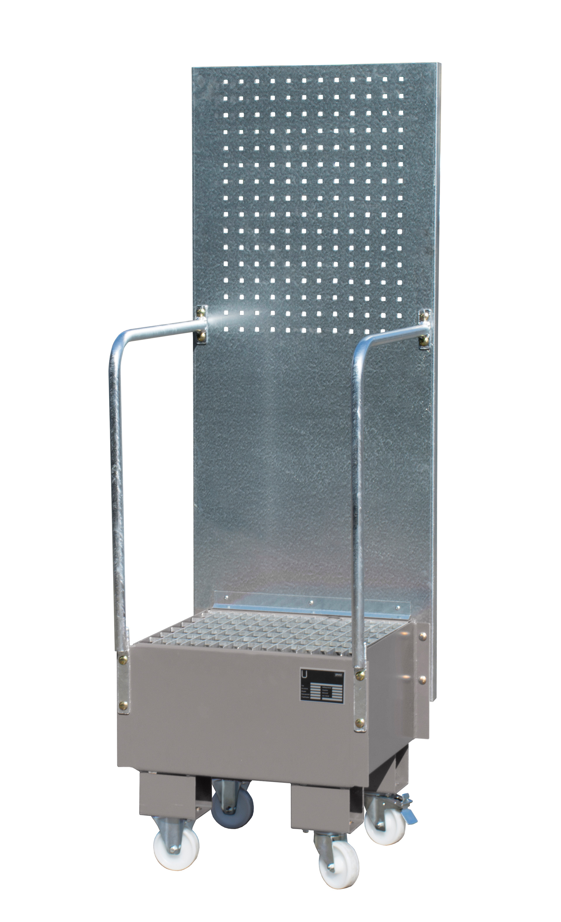 1 - Auffangwannen  Fahrbare Auffangwanne mit Lochplattenwand LPW 60-1, 60 l, lackiert, RAL 7005 Mausgrau