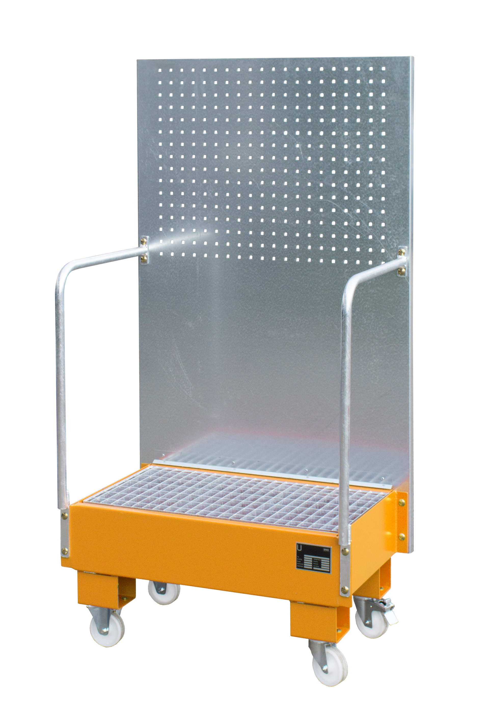 1 - Auffangwannen  Fahrbare Auffangwanne mit Lochplattenwand LPW 60-2, 60 l, lackiert, RAL 2000 Gelborange