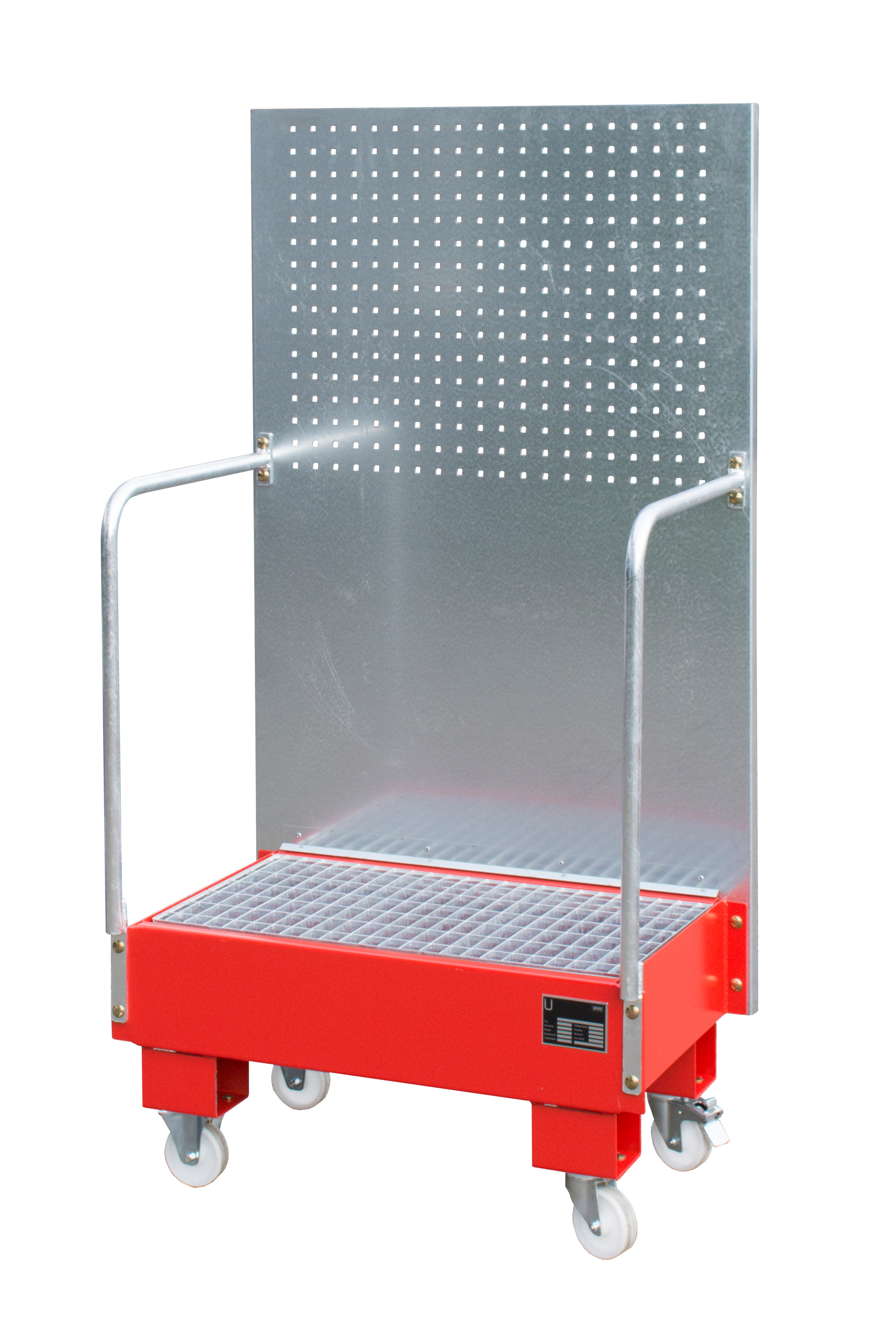 1 - Auffangwannen Fahrbare Auffangwanne mit Lochplattenwand LPW 60-2, 60 l, lackiert, RAL 3000 Feuerrot