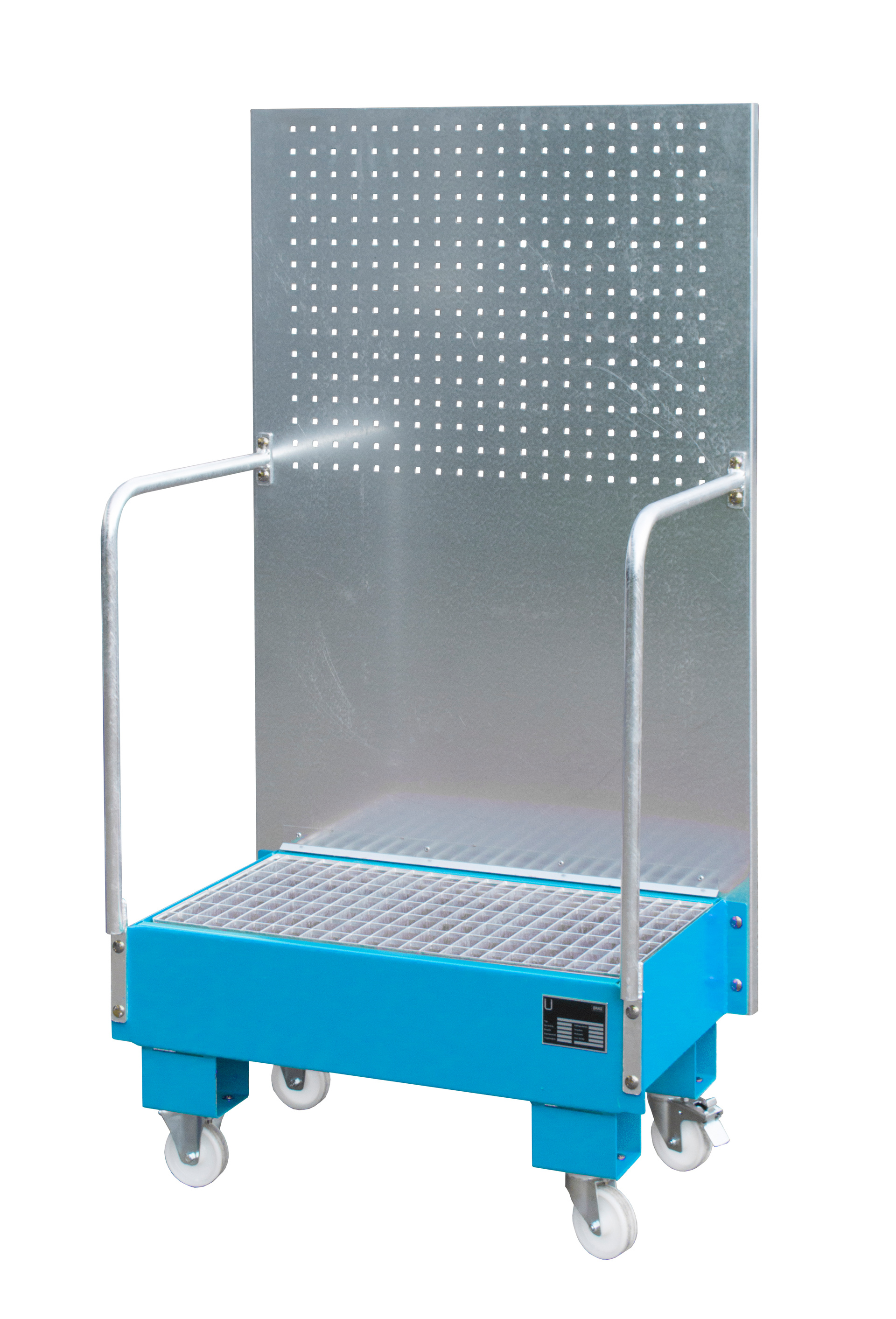 1 - Auffangwannen Fahrbare Auffangwanne mit Lochplattenwand LPW 60-2, 60 l, lackiert, RAL 5012 Lichtblau