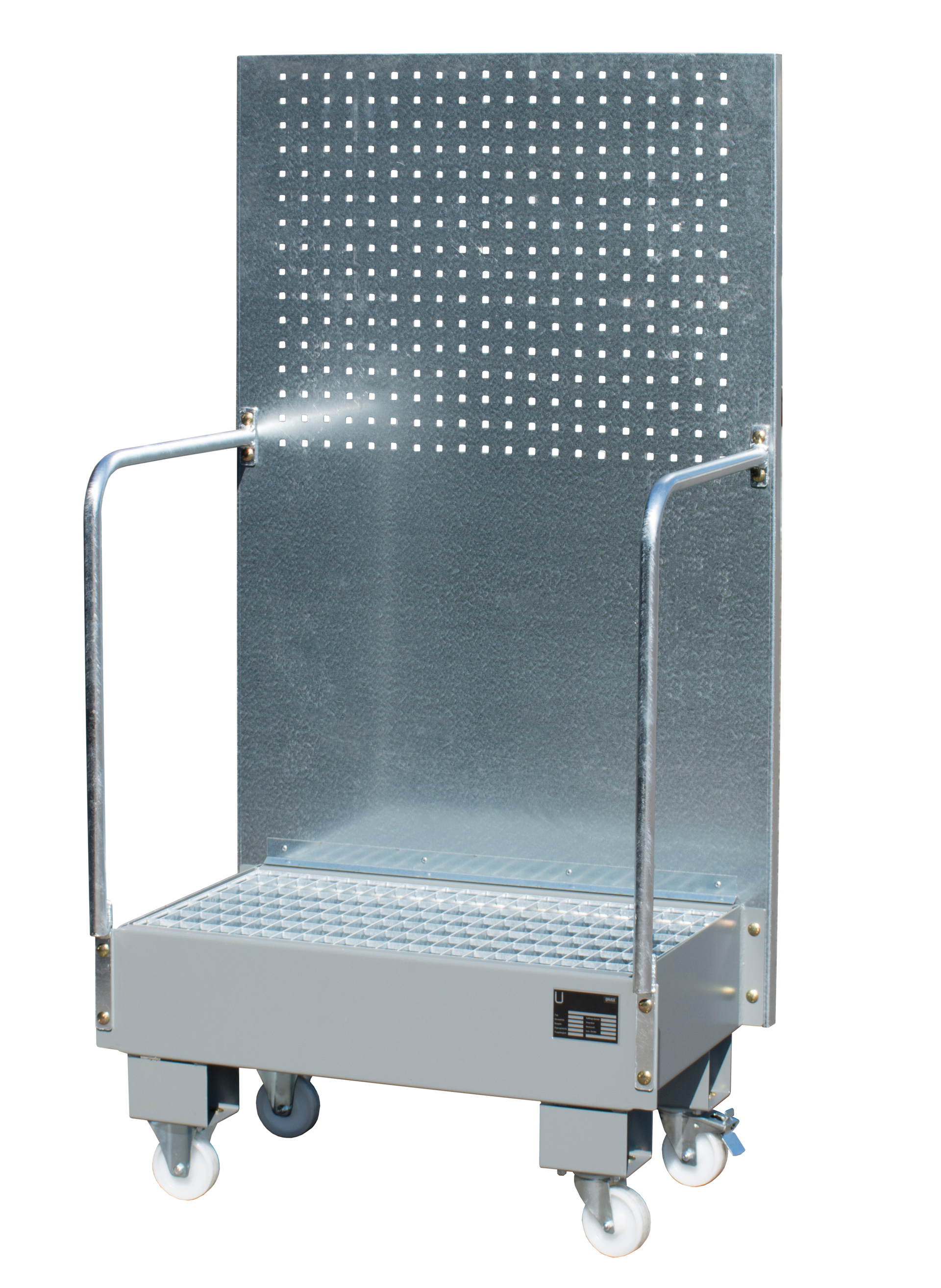 1 - Auffangwannen  Fahrbare Auffangwanne mit Lochplattenwand LPW 60-2, 60 l, lackiert, RAL 7005 Mausgrau