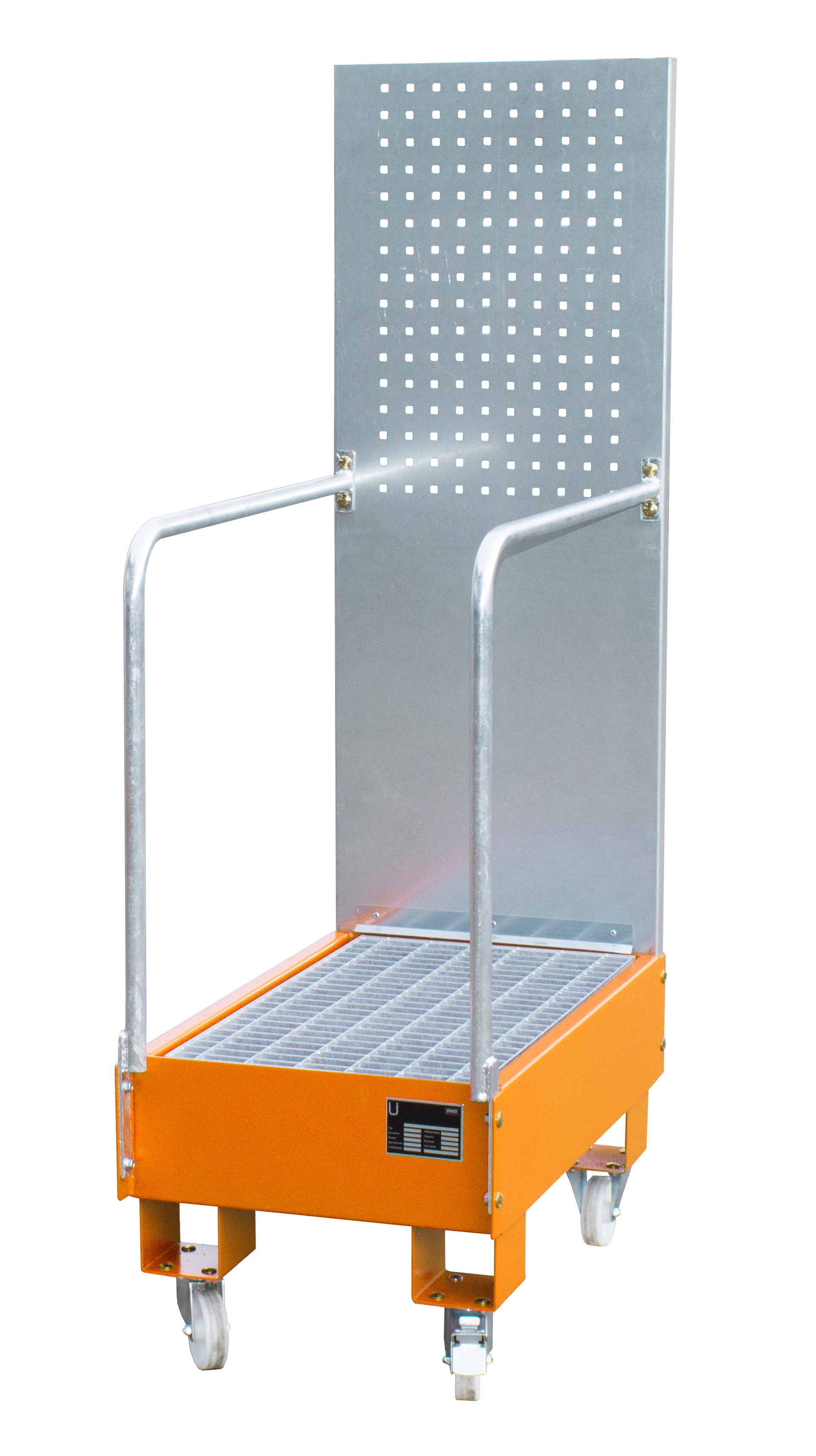 1 - Auffangwannen Fahrbare Auffangwanne mit Lochplattenwand LPW 60-3, 60 l, lackiert, RAL 2000 Gelborange