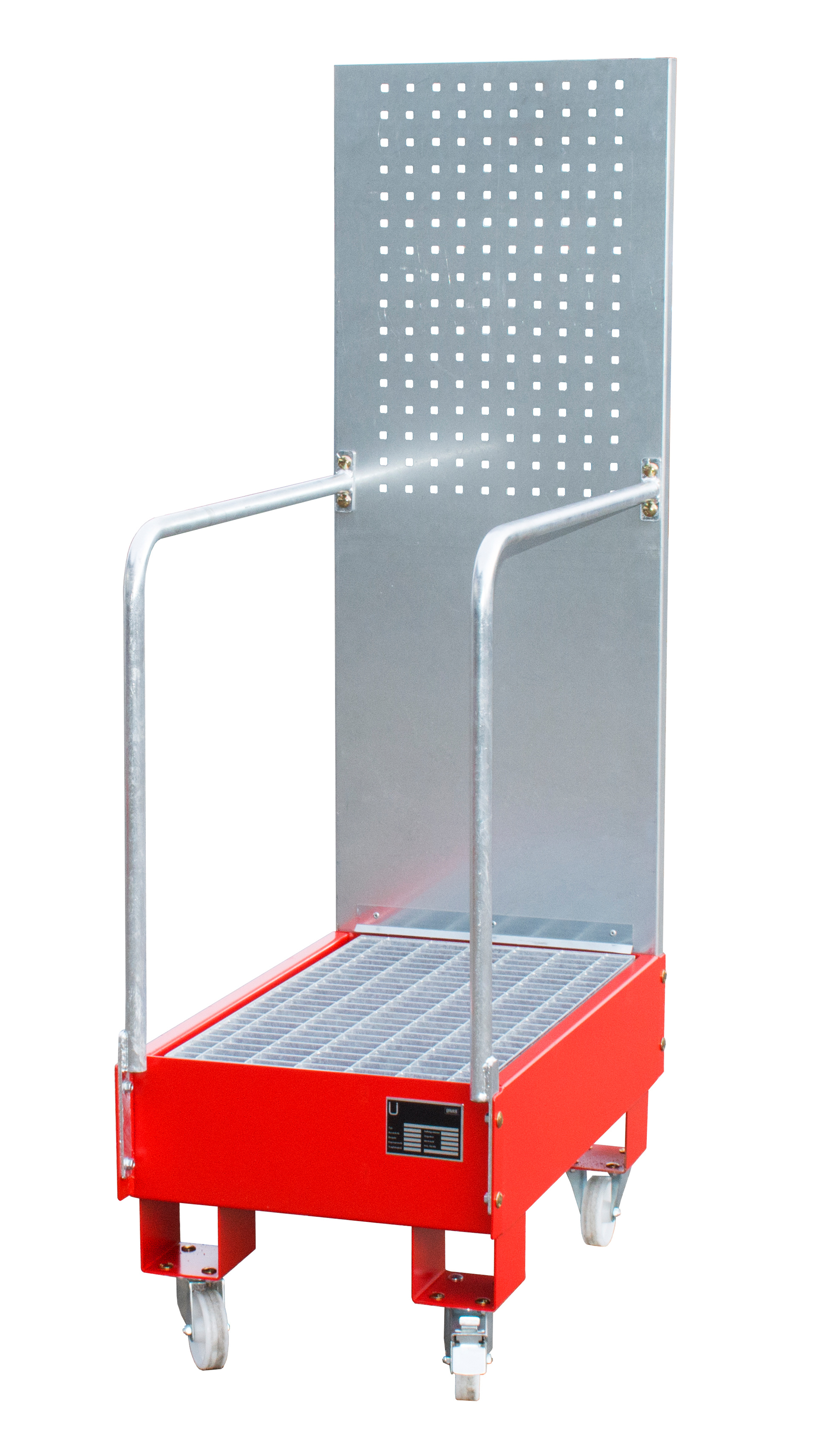 1 - Auffangwannen  Fahrbare Auffangwanne mit Lochplattenwand LPW 60-3, 60 l, lackiert, RAL 3000 Feuerrot