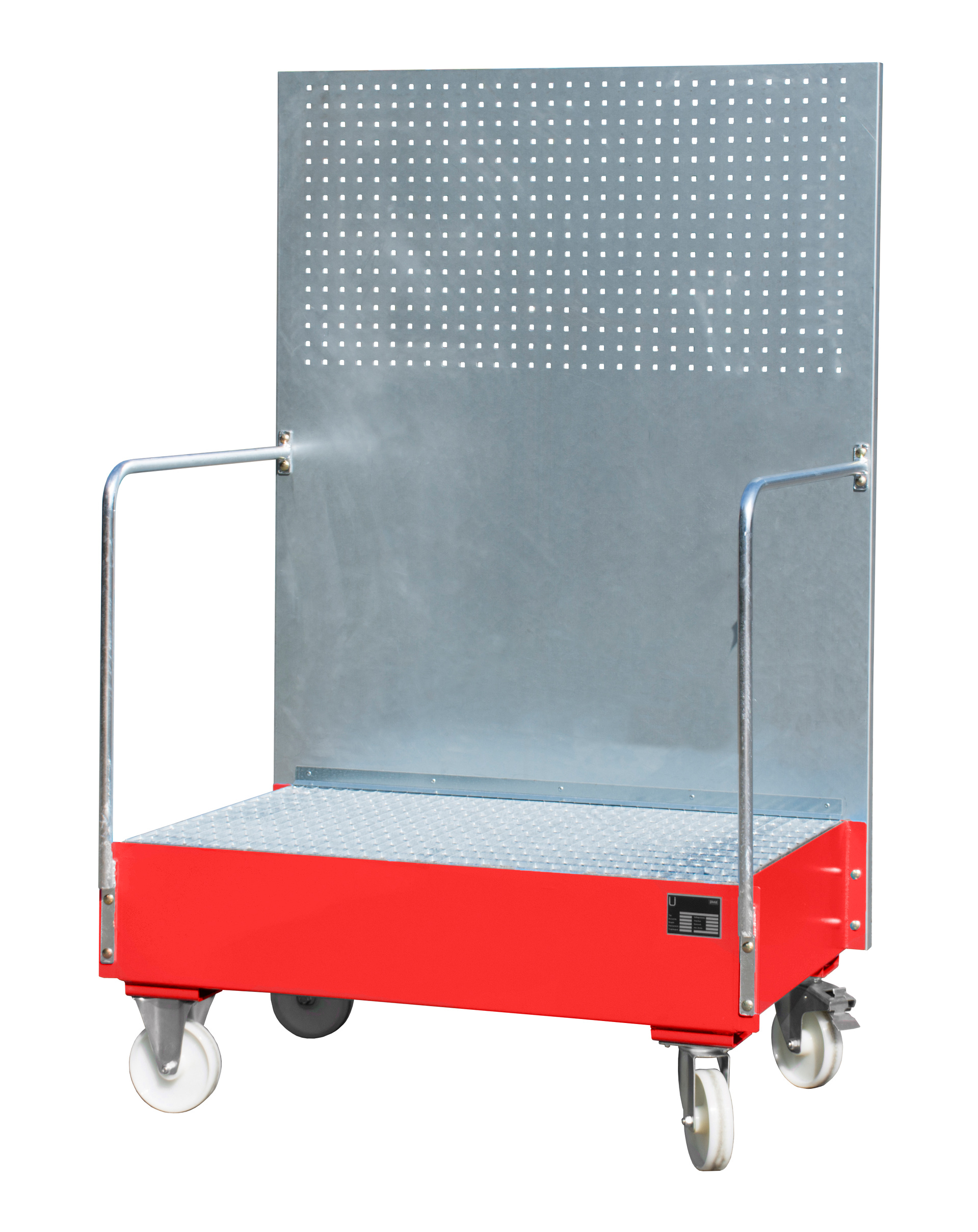 1 - Auffangwannen  Fahrbare Auffangwanne mit Lochplattenwand LPW 200-2, 215 l, lackiert, RAL 3000 Feuerrot