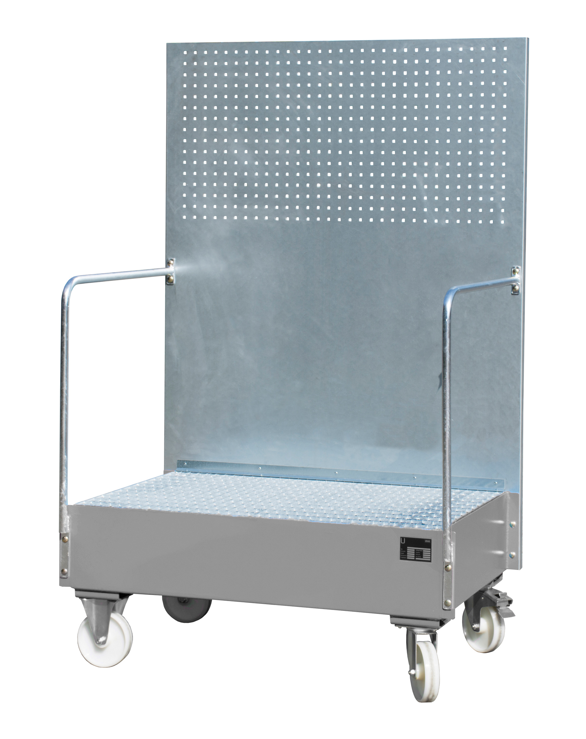 1 - Auffangwannen  Fahrbare Auffangwanne mit Lochplattenwand LPW 200-2, 215 l, lackiert, RAL 7005 Mausgrau