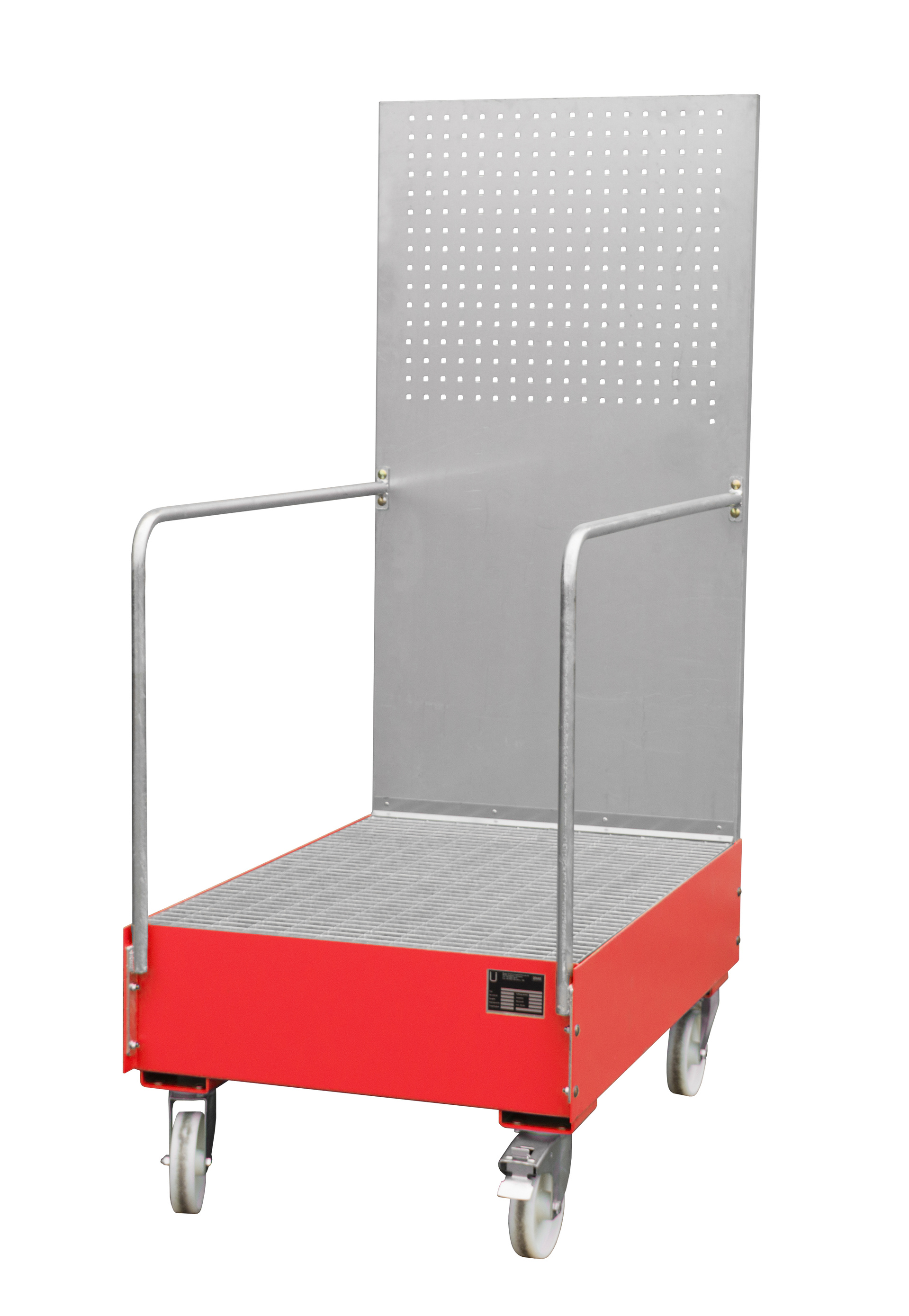 1 - Auffangwannen  Fahrbare Auffangwanne mit Lochplattenwand LPW 200-3, 215 l, lackiert, RAL 3000 Feuerrot