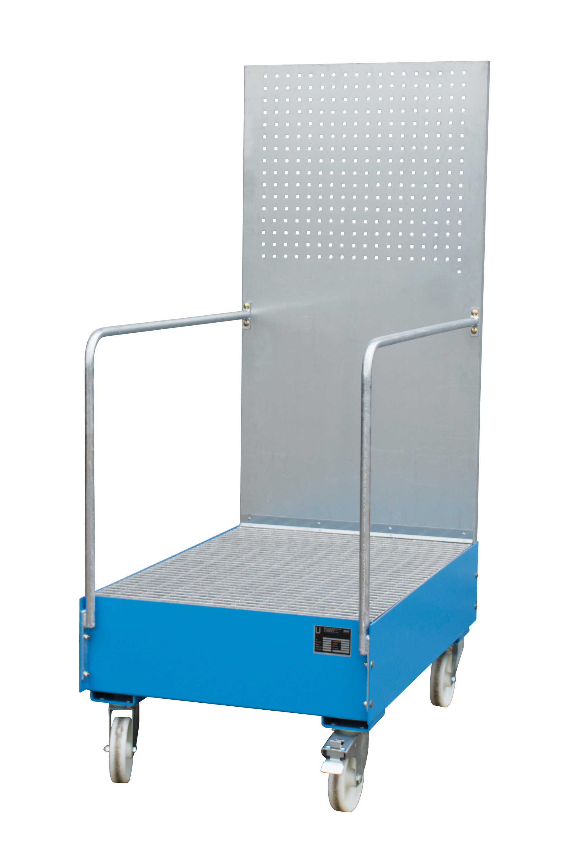 1 - Auffangwannen  Fahrbare Auffangwanne mit Lochplattenwand LPW 200-3, 215 l, lackiert, RAL 5012 Lichtblau