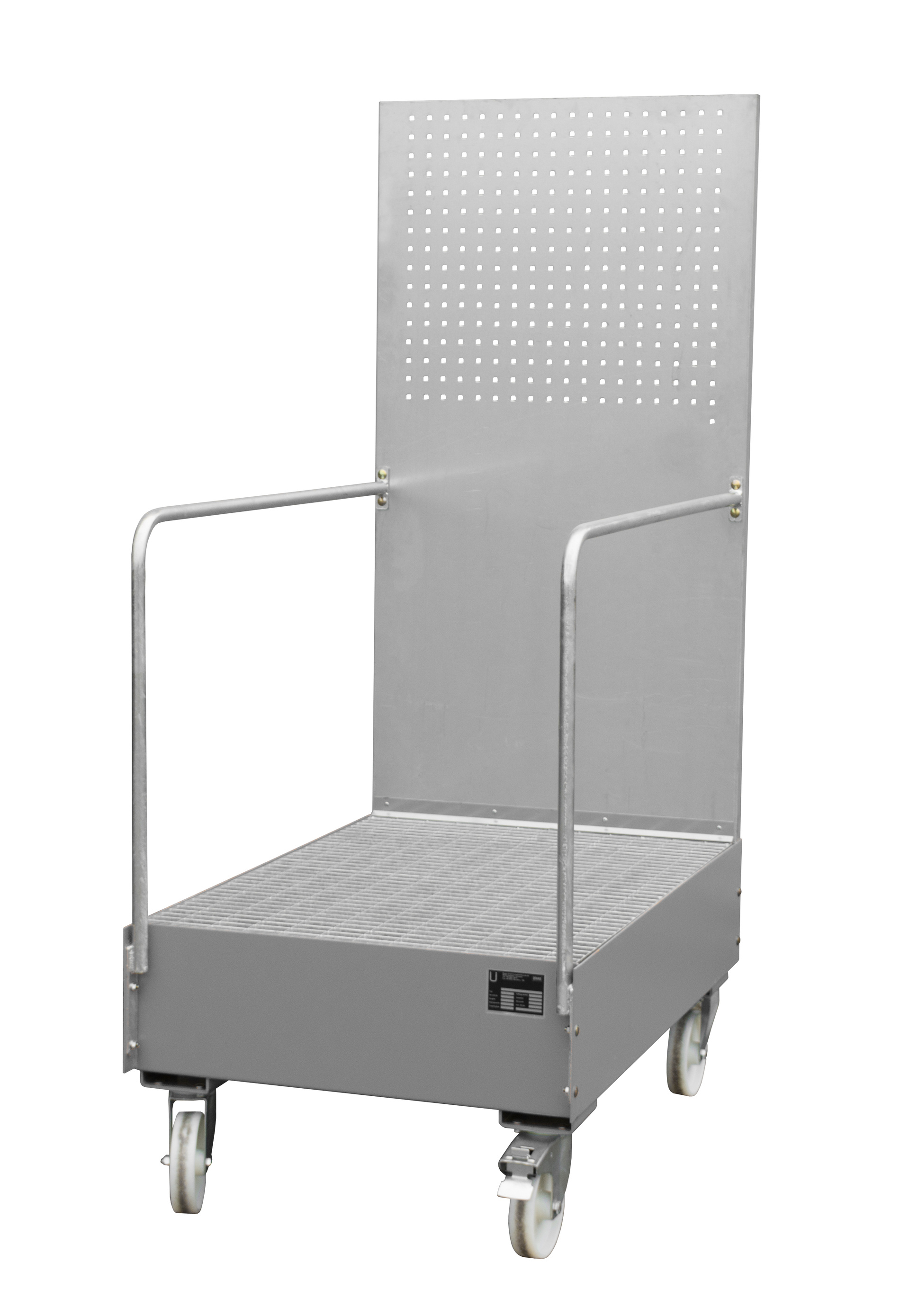 1 - Auffangwannen Fahrbare Auffangwanne mit Lochplattenwand LPW 200-3, 215 l, lackiert, RAL 7005 Mausgrau