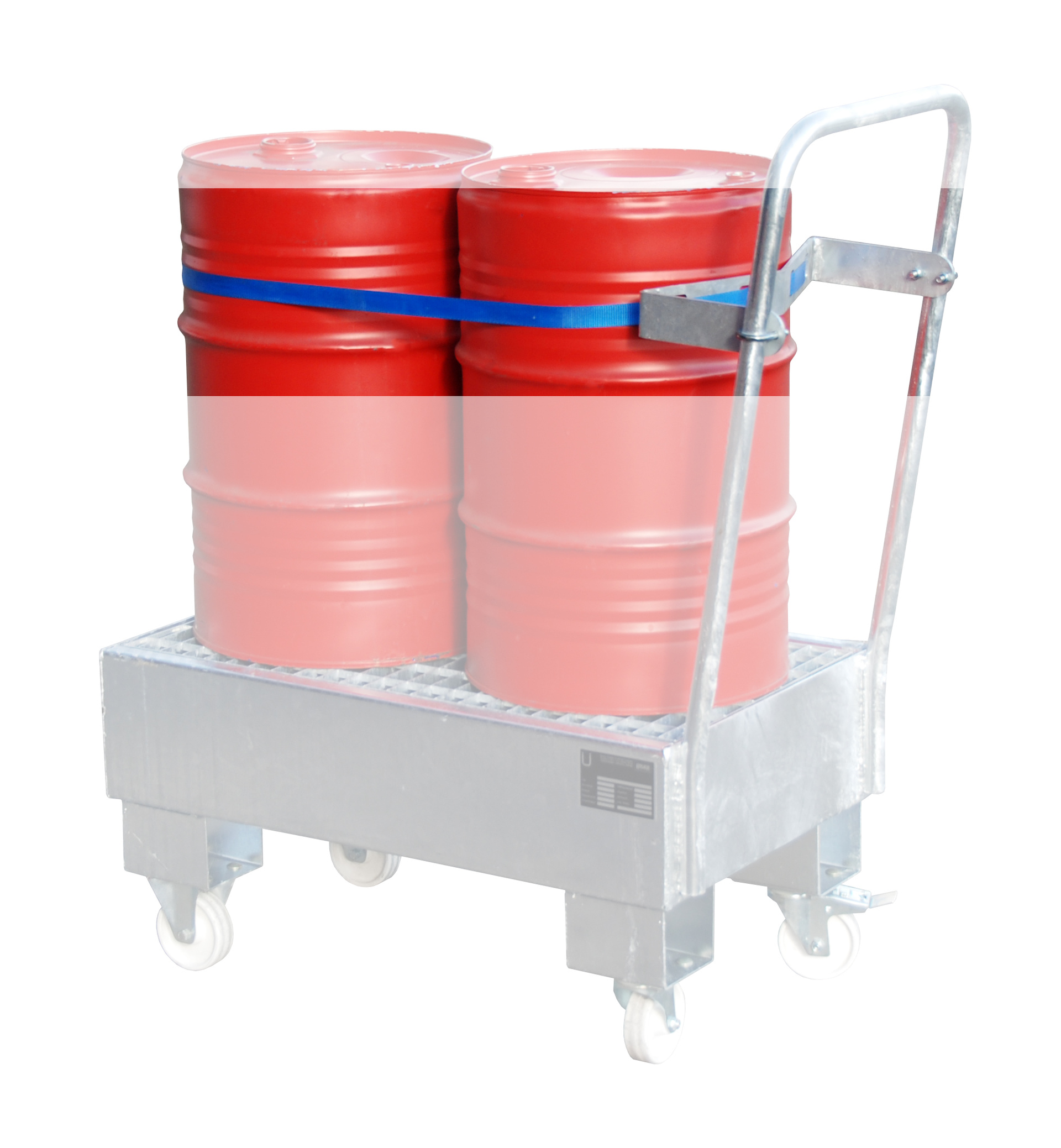 1 - Zubehör für Umwelt-Lagertechnik  Fasshalterung mit Spanngurt für 2 x 60 Liter Fässer