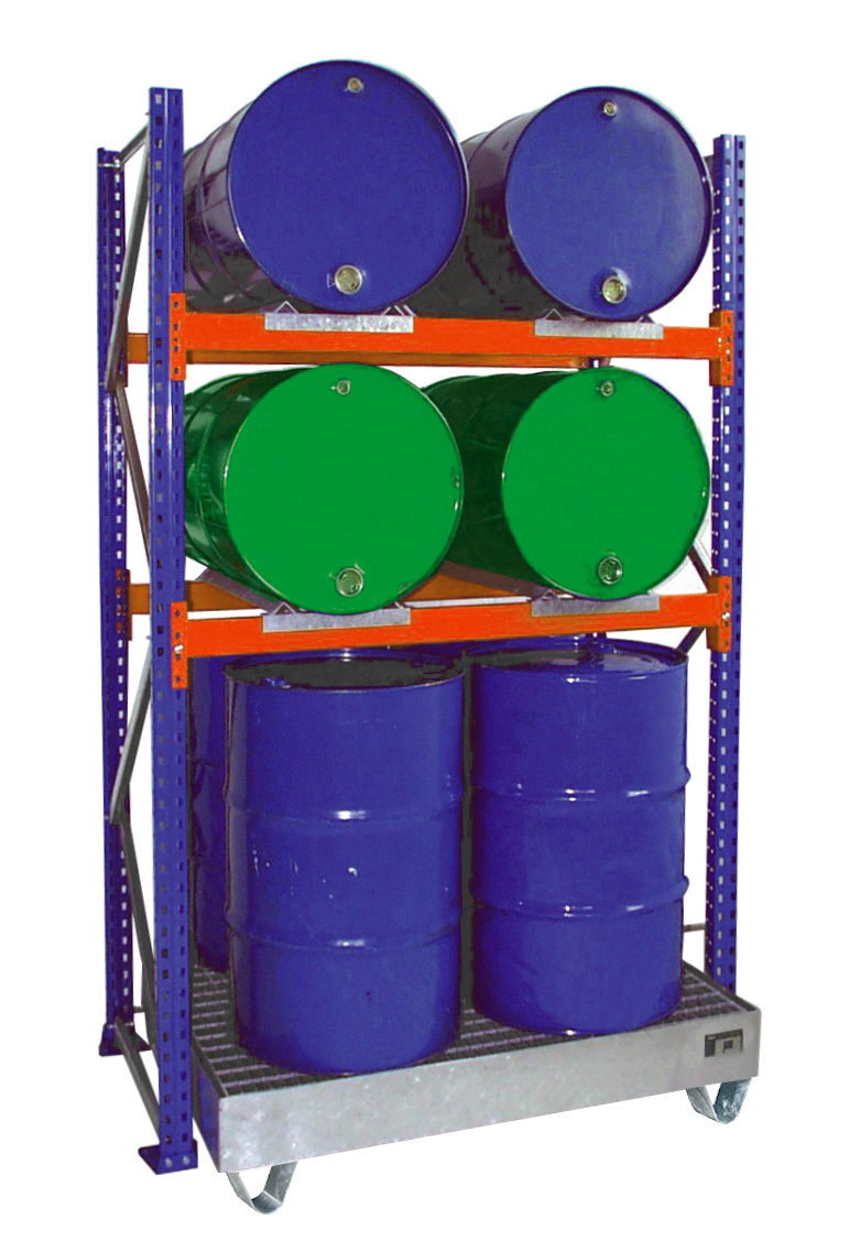 1 - Fassregale  Fassregal mit Auffangwanne 3010, 200 l, feuerverzinkt