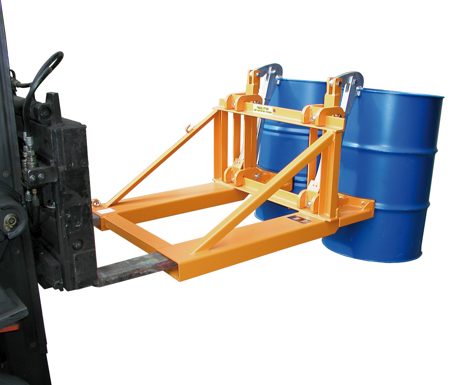 1 - Fass-Handling für Stapler-Anbaugeräte  Fasslifter RS-II/M, lackiert, RAL 2000 Gelborange