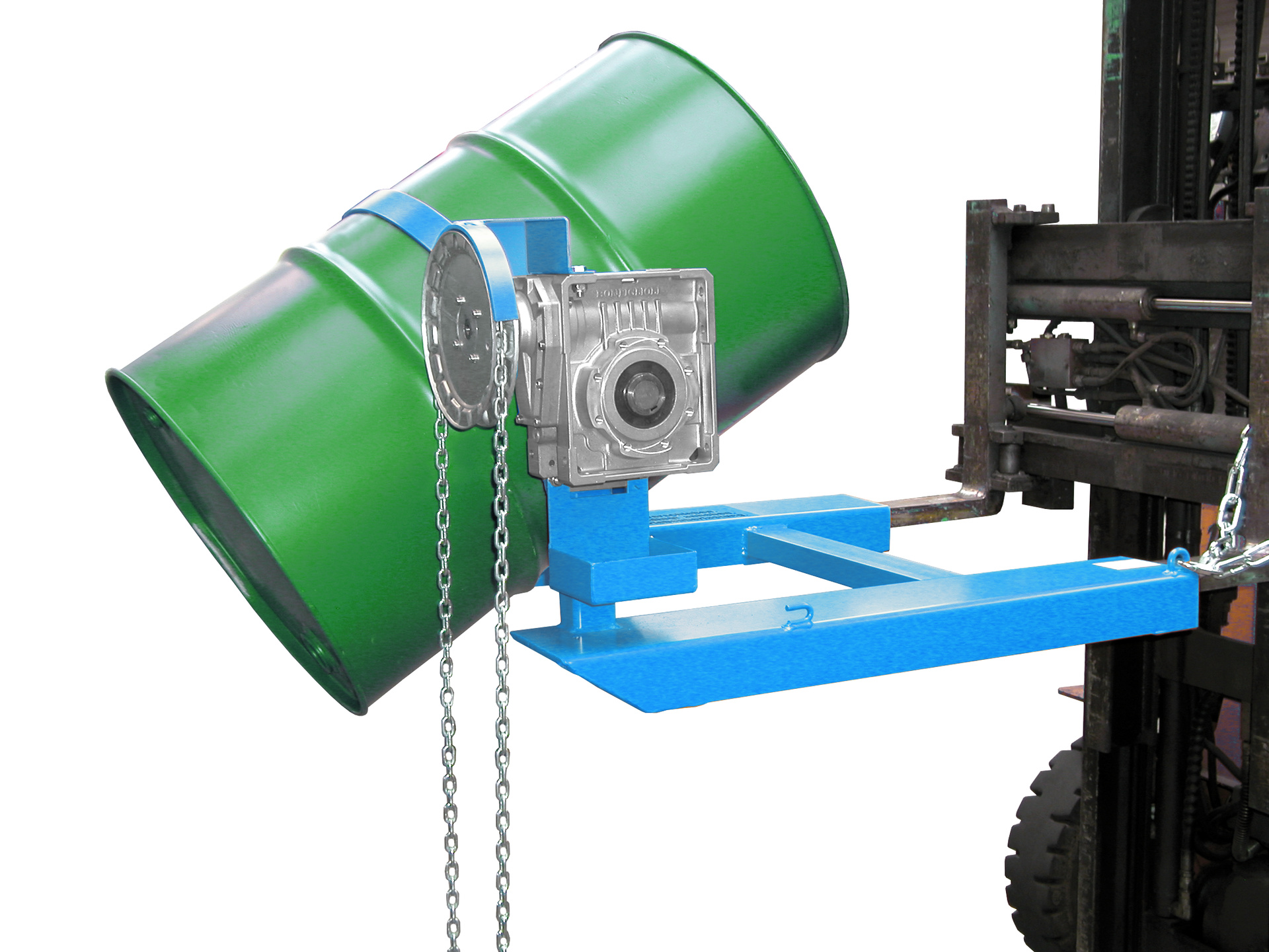 1 - Fass-Handling für Stapler-Anbaugeräte Fasskipper FD-K, lackiert, RAL 5012 Lichtblau