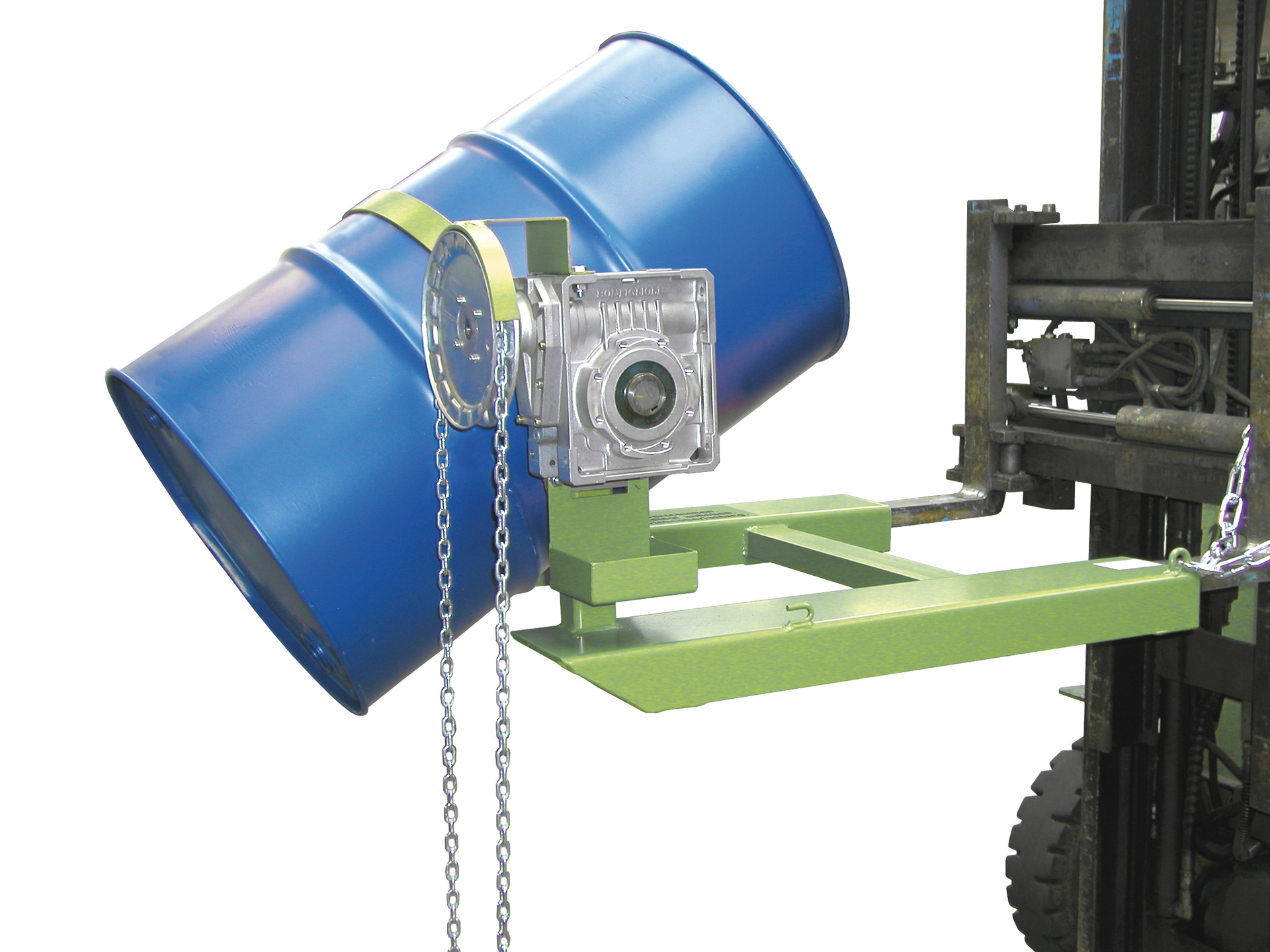 1 - Fass-Handling für Stapler-Anbaugeräte Fasskipper FD-K, lackiert, RAL 6011 Resedagrün