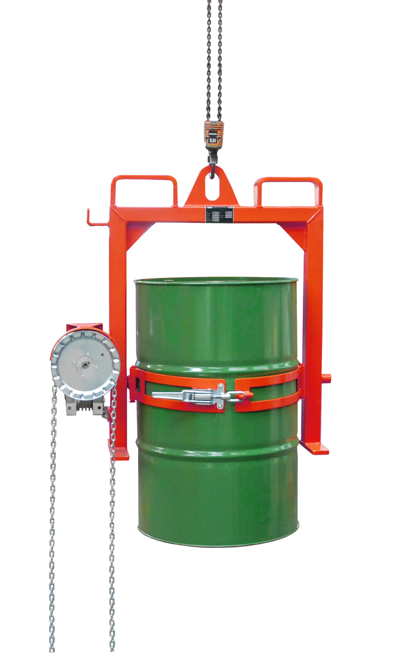 1 - Fass-Handling für Stapler-Anbaugeräte  Fasskipper FD-SK, lackiert, RAL 3000 Feuerrot