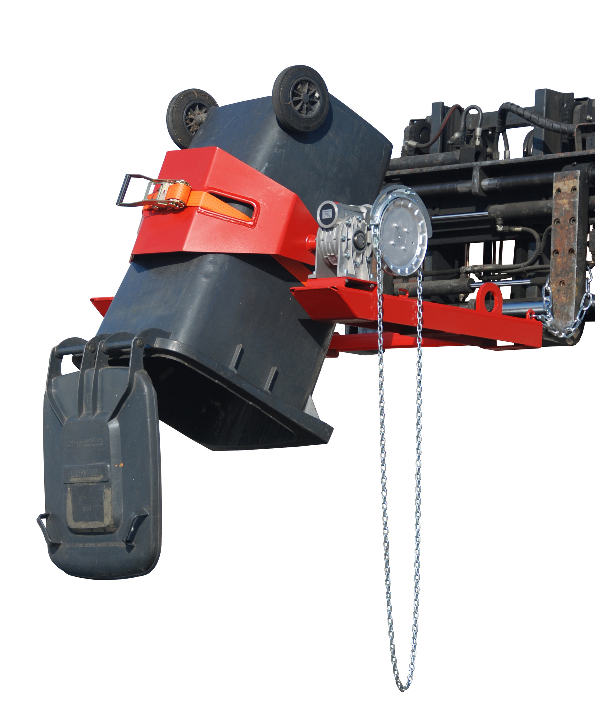 1 - Fass-Handling für Stapler-Anbaugeräte  Fasskipper FLEX-K, lackiert, RAL 3000 Feuerrot