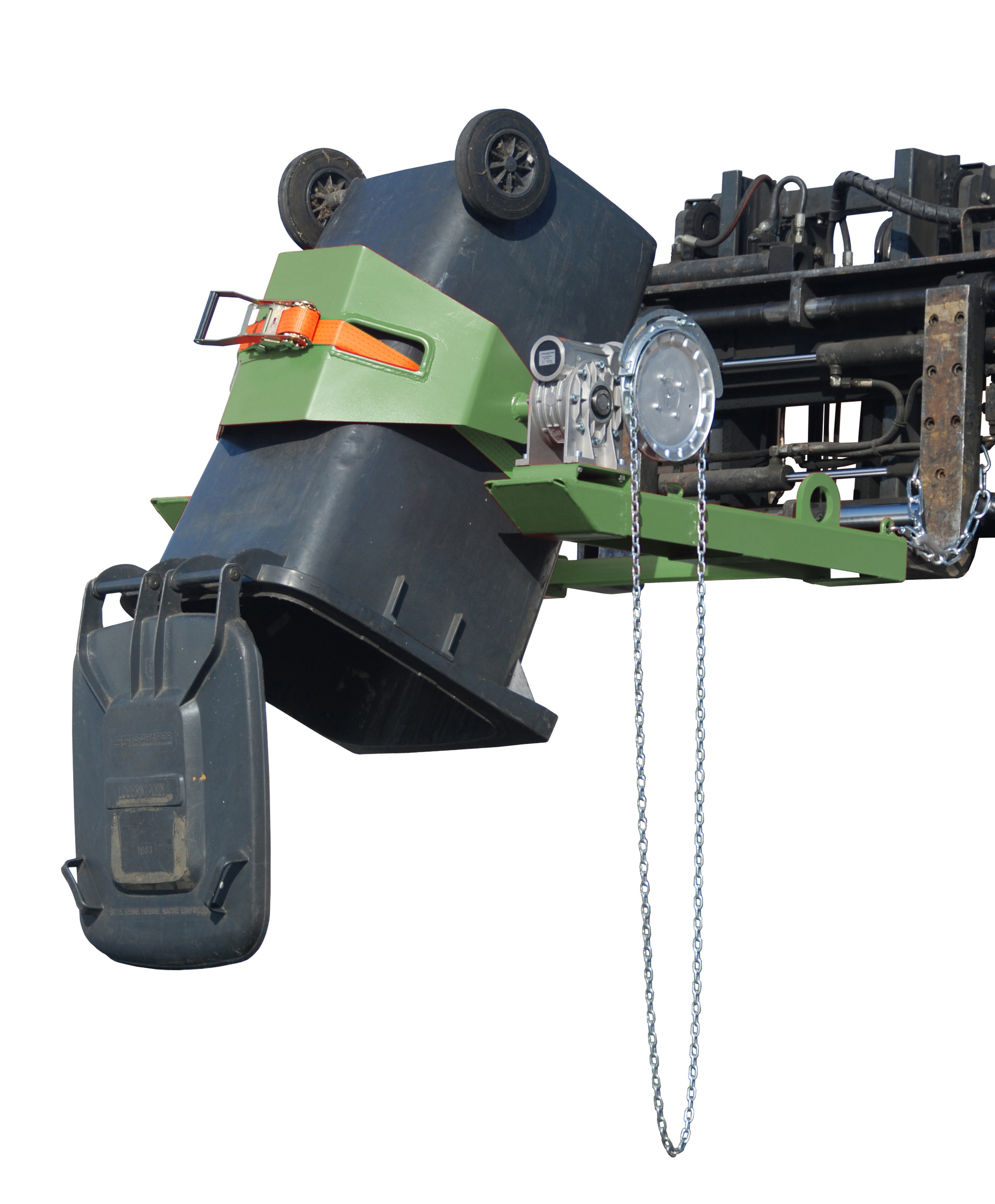 1 - Fass-Handling für Stapler-Anbaugeräte  Fasskipper FLEX-K, lackiert, RAL 6011 Resedagrün