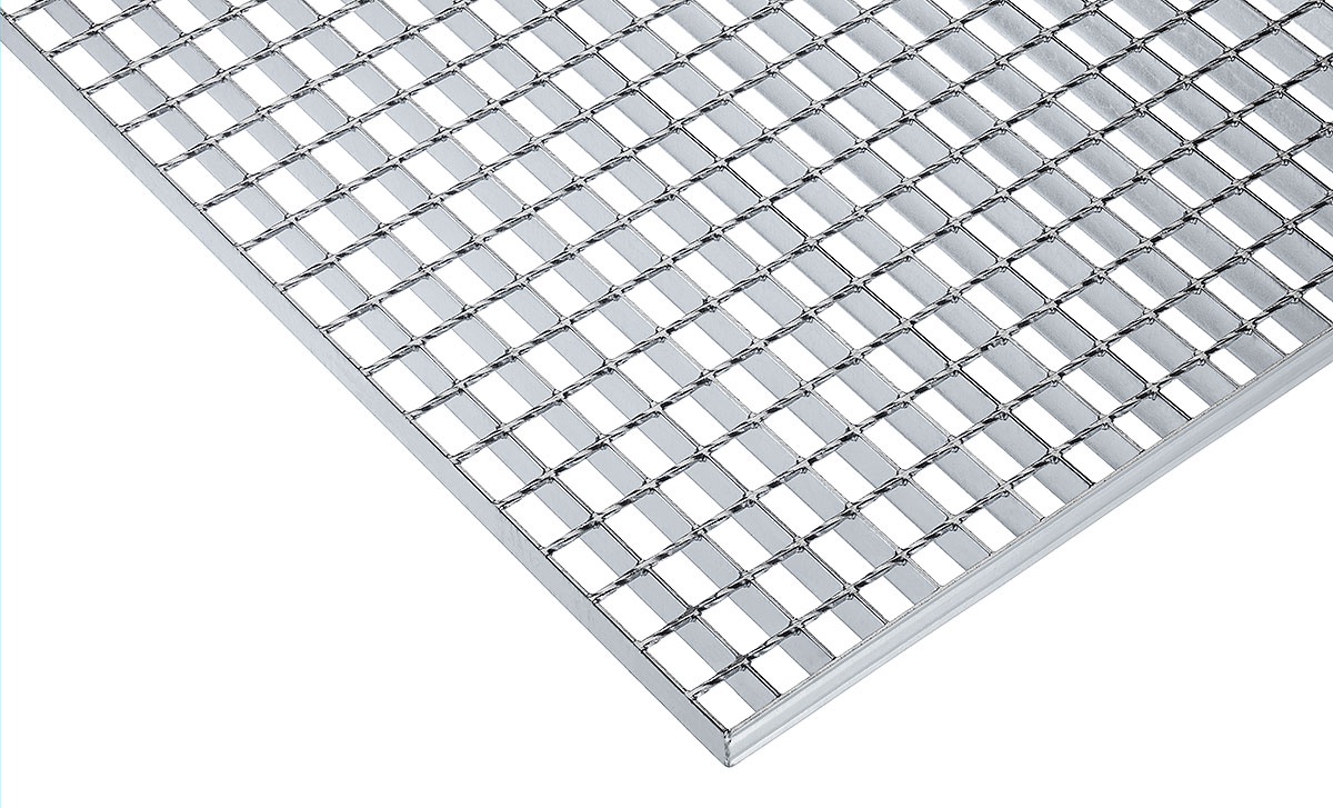 1 - Schweißpressrost-Stufen Schweißpressrost-Stufen, Stahl S235JR, Maschenweite 30 x 30, verzinkt SP 40 x 3 / 34 x 38 (TS) 1000mm x (QS) 240mm