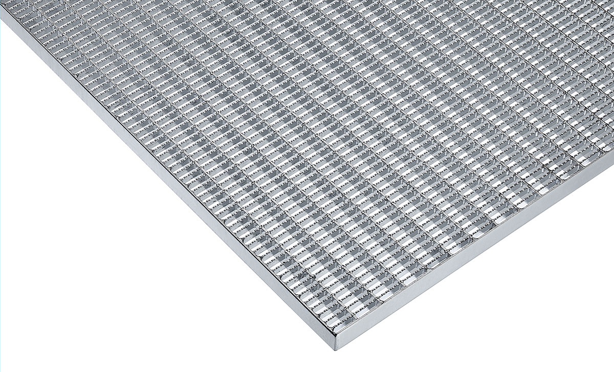 1 - Pressrost-Stufen Pressrost-Stufen, Stahl S235JR, Maschenweite 30 x 10, verzinkt, rutschhemmend, Füllstäbe gekerbt (R11)  XP 30 x 2 / 33 x 11 (TS) 800mm x (QS) 305mm